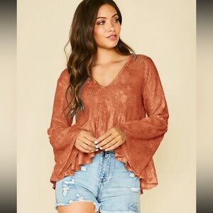 [Peach Love] Snakeskin/Tye Dye Ruffled Blouse - NWT